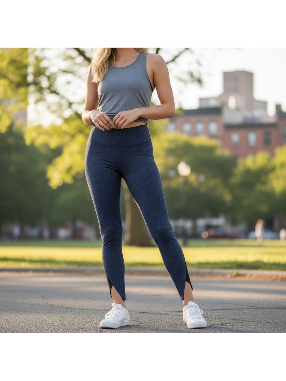 Free People infinity Navy High-Waist Leggings with Front Ankle Slits